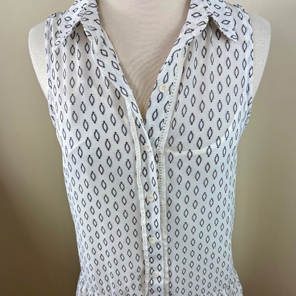 Sleeveless Cream and Black Patterned Mini Dress - Picture 1 of 4